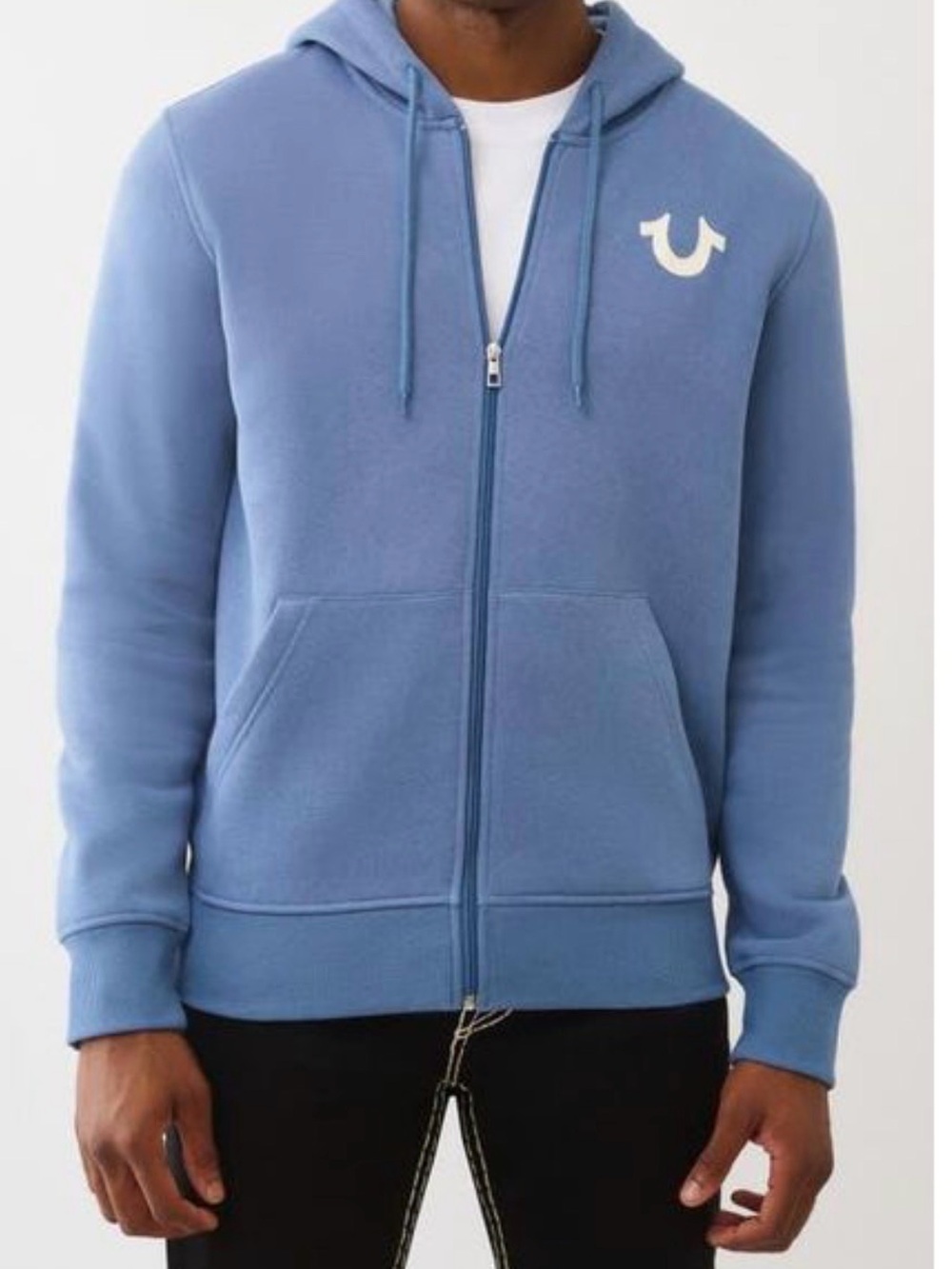 True Religion Men’s Blue Zip Hoodie XL NWT | Stitched Logo Graphic Sweatshirt